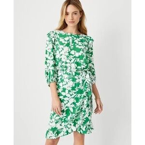 Ann Taylor Floral Side Tie Sheath Dress Natural Green & White Size 8 nwt